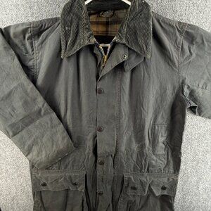 Barbour Border Blue A201 Size 38 Waxed Jacket Men Full Zip Snap Collar Outdoor